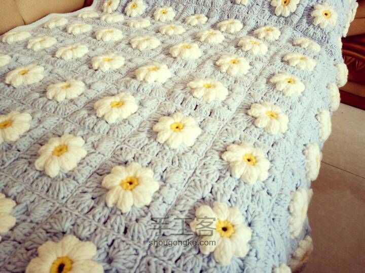 【某猫编织】新手法兰西菊毛毯。 第6步