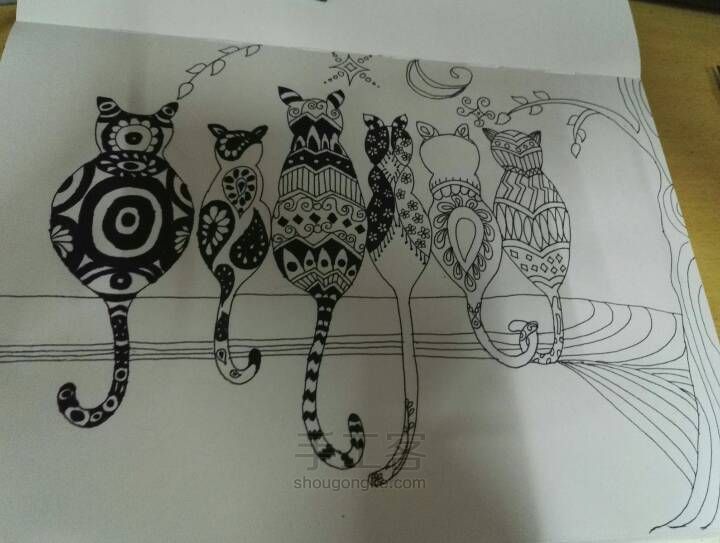 黑白装饰画“猫咪” 第5步
