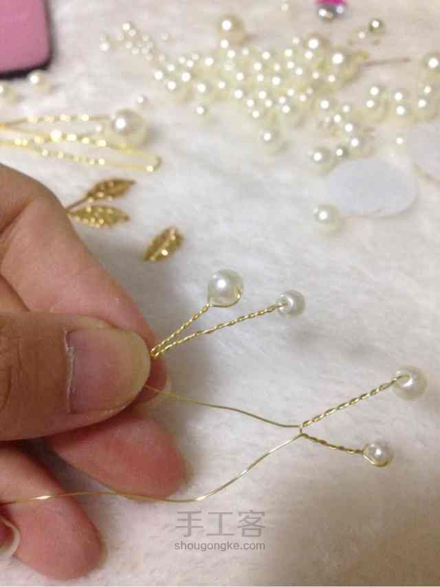 新娘珍珠饰品制作教程--珠钗 第3步