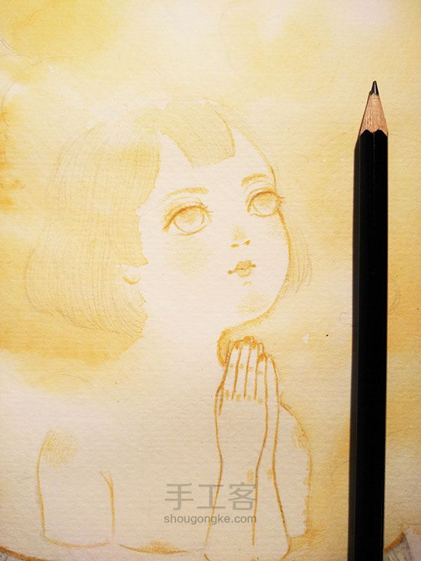 水彩+铅笔作品『祈祷』 绘画过程 第12步