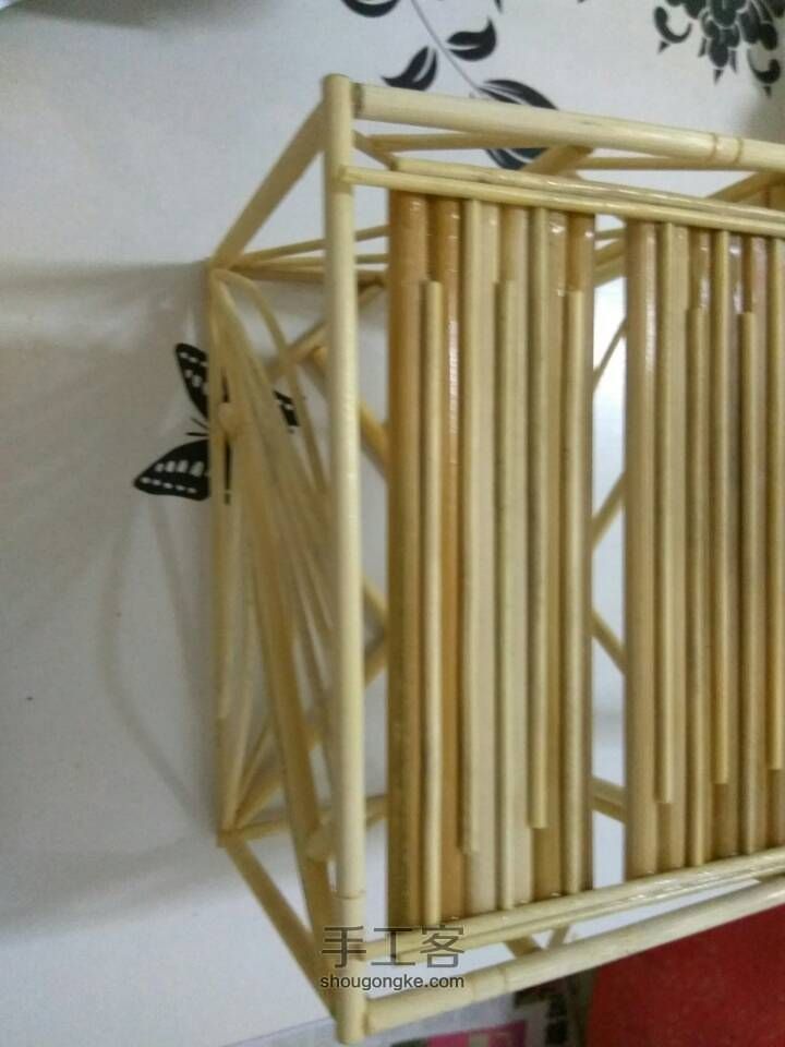 用筷子做的面巾纸盒／储物盒 第14步