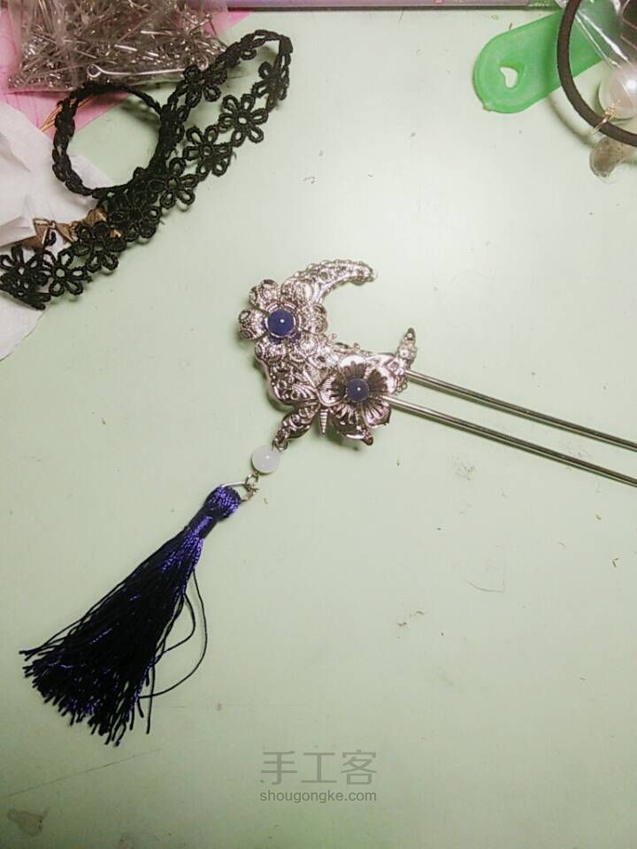 月牙流苏古风发簪制作唯美发饰详细教程 第10步