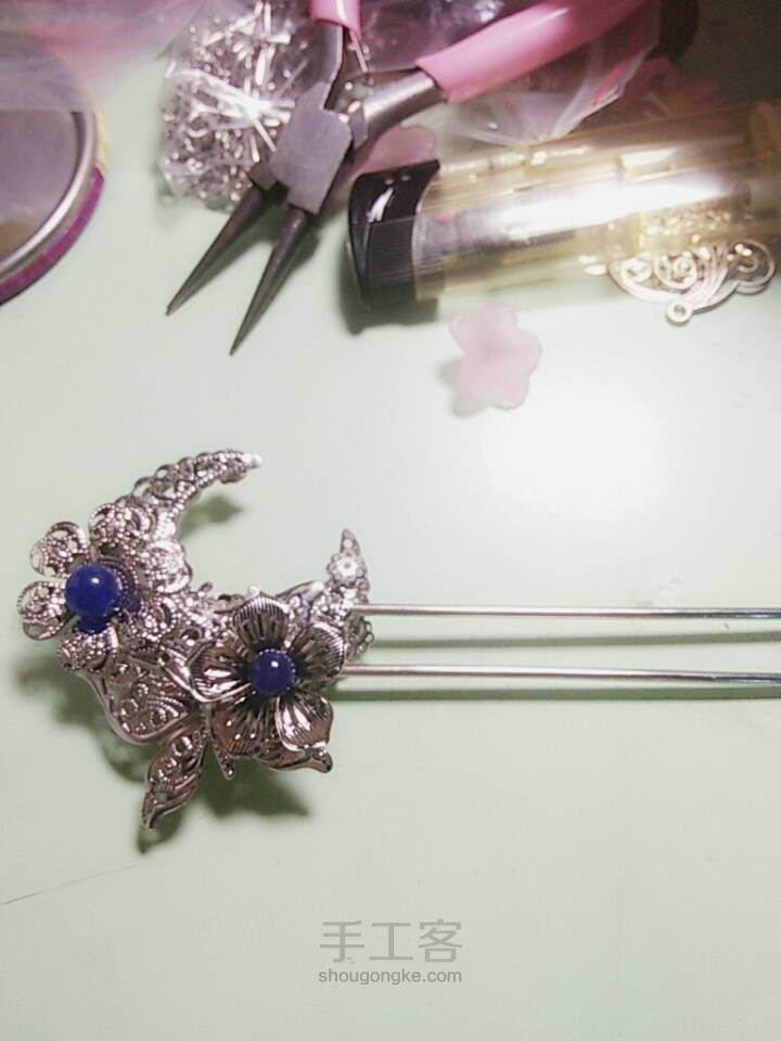 月牙流苏古风发簪制作唯美发饰详细教程 第9步