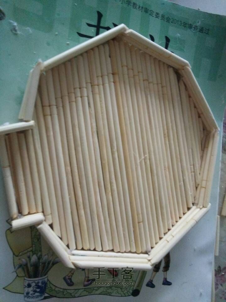 筷子制作八角凉亭。 第5步