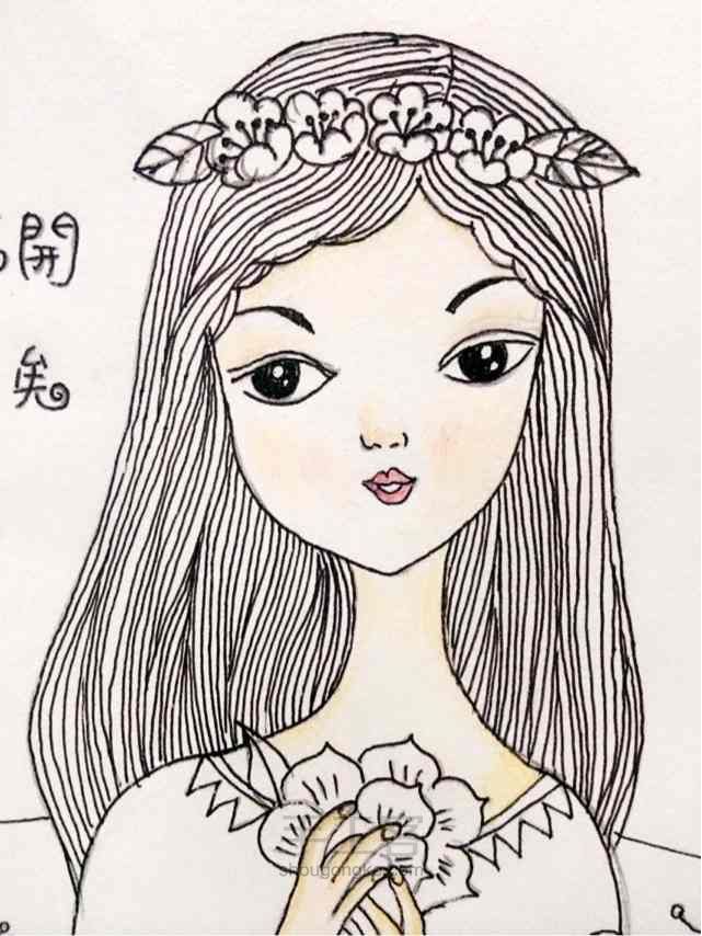 彩铅线描小清新插画 第4步