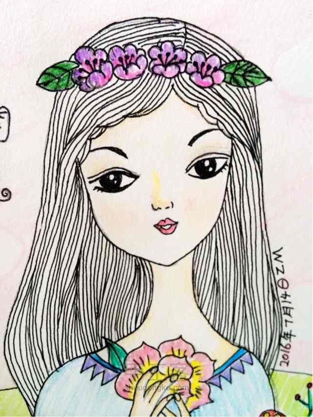 彩铅线描小清新插画 第7步