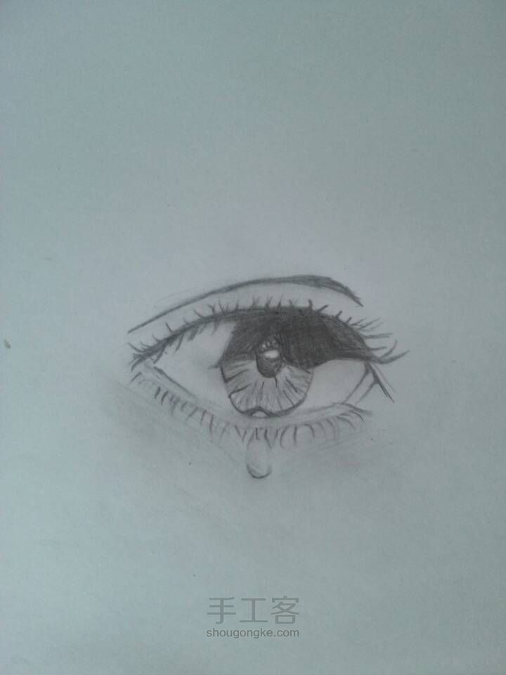 流泪的眼睛，铅笔画 第5步