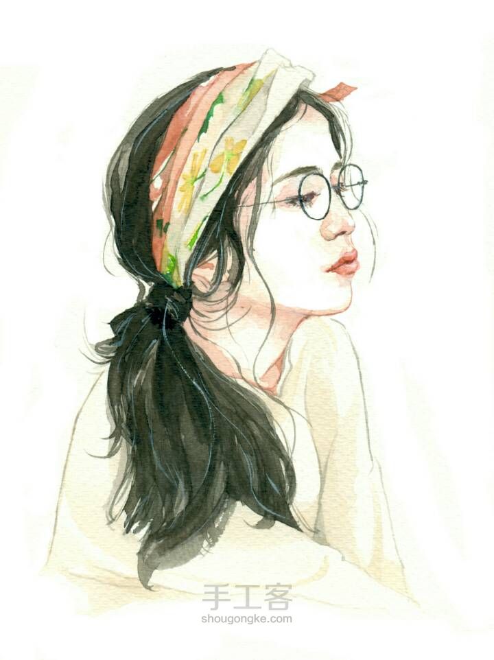 小盒子手绘㊣↣戴眼镜的少女 第1步