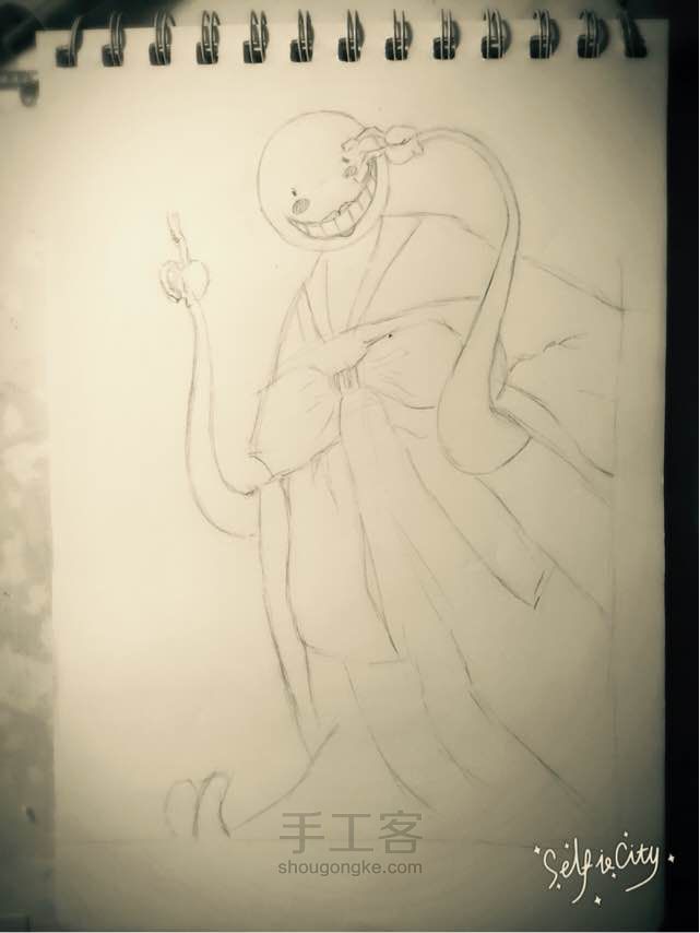杀老师抚媚彩铅画 第2步