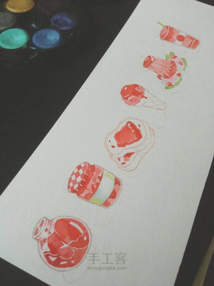 ［手账］手绘草莓系の水彩小插图 第8步