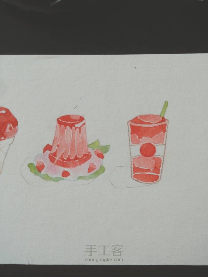 ［手账］手绘草莓系の水彩小插图 第9步