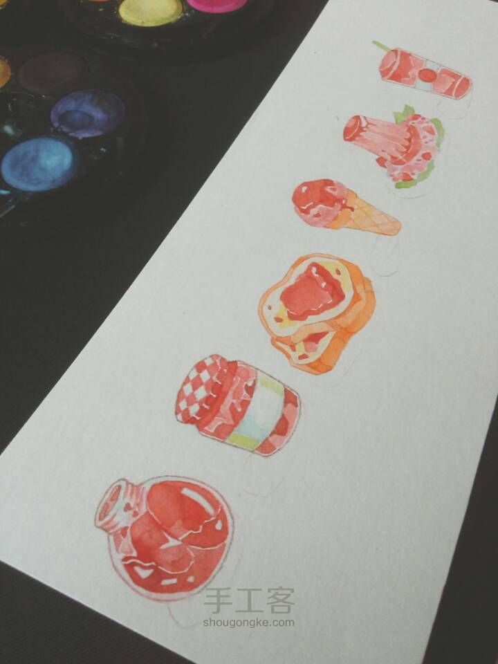 ［手账］手绘草莓系の水彩小插图 第10步