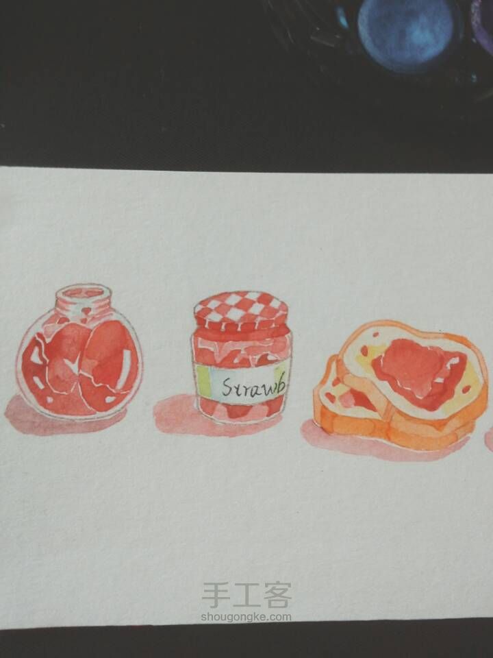 ［手账］手绘草莓系の水彩小插图 第12步