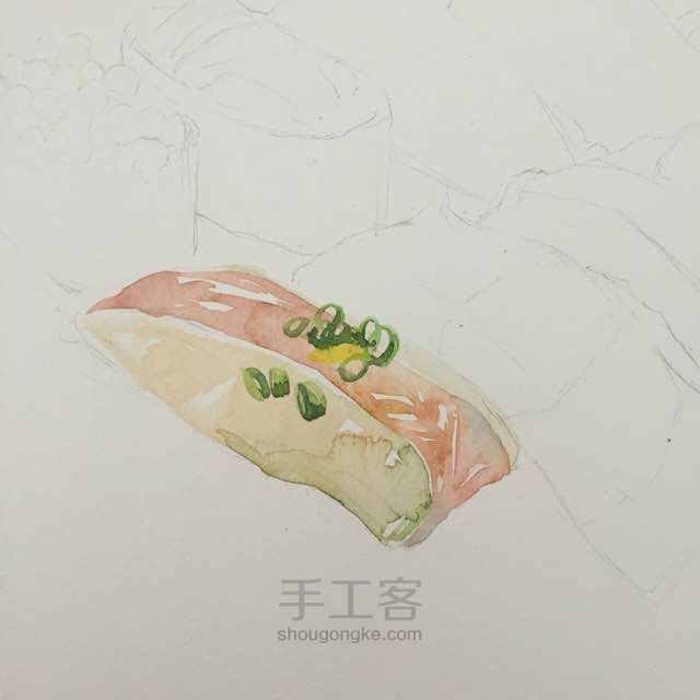 水彩手绘 寿司 第2步