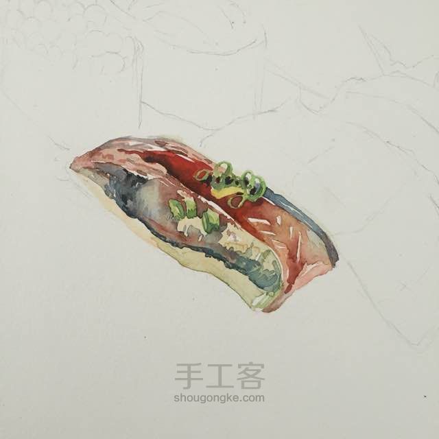水彩手绘 寿司 第4步