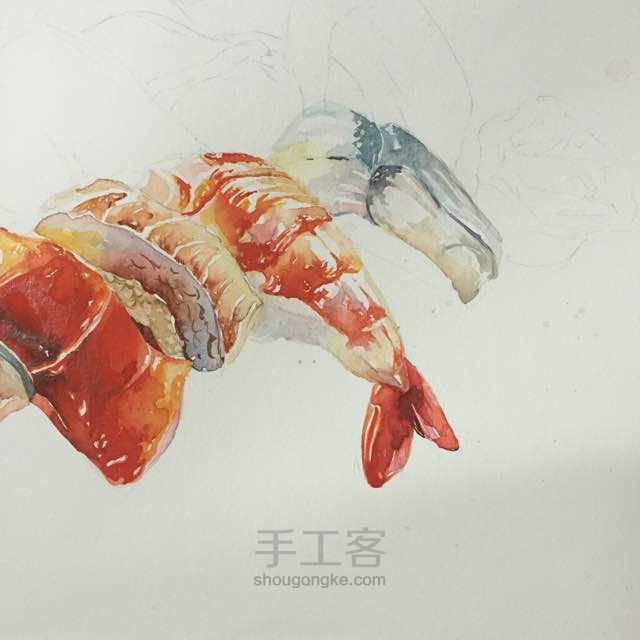 水彩手绘 寿司 第12步