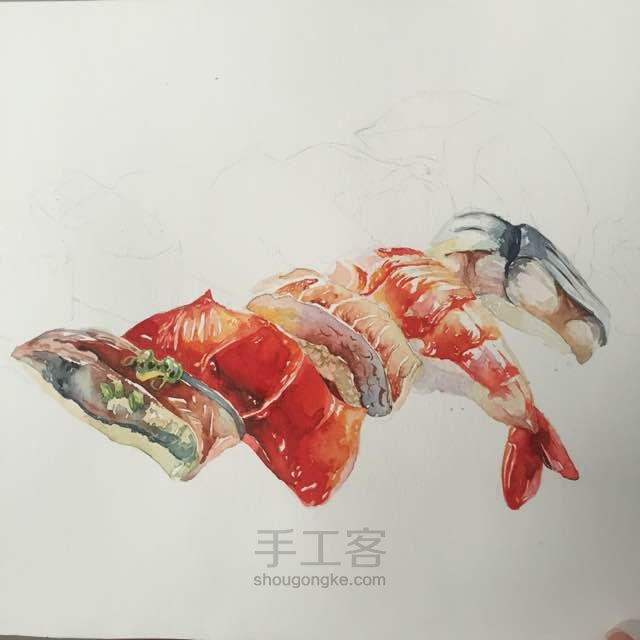水彩手绘 寿司 第14步