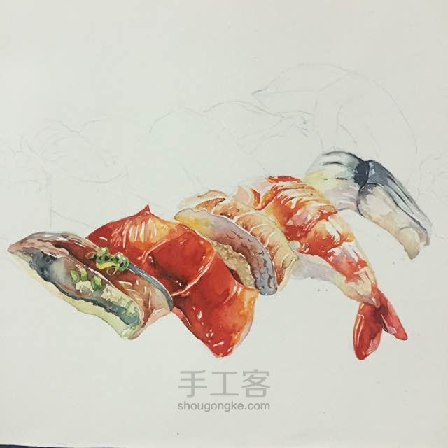 水彩手绘 寿司 第13步