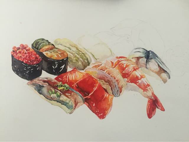 水彩手绘 寿司 第23步