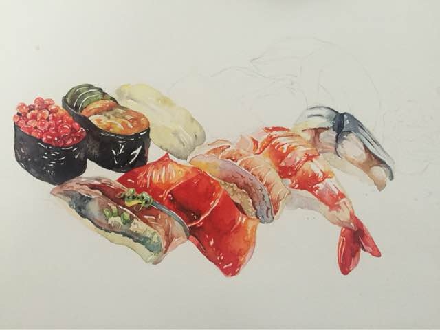 水彩手绘 寿司 第22步