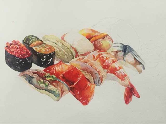 水彩手绘 寿司 第24步