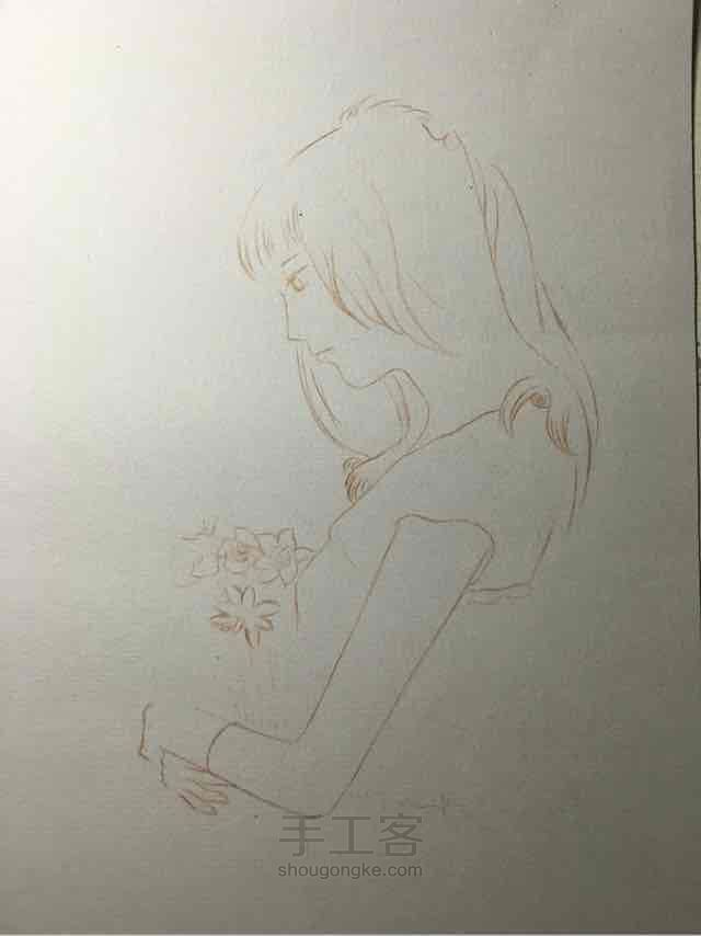 花与那女孩 彩铅绘 第2步