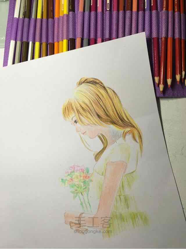 花与那女孩 彩铅绘 第5步