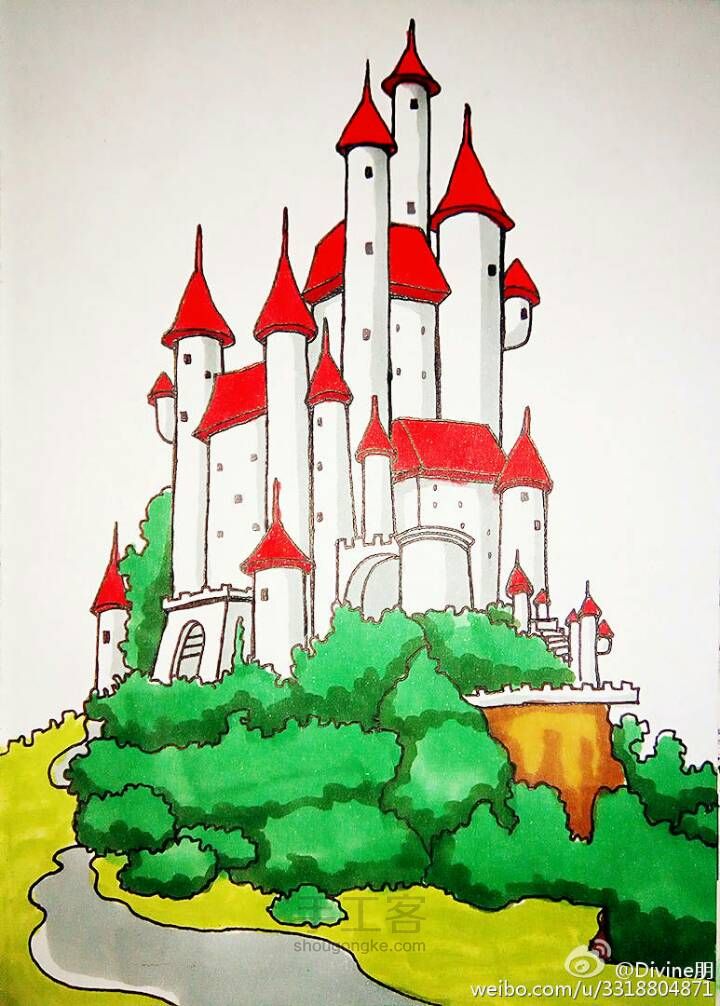 城堡简笔画 第4步