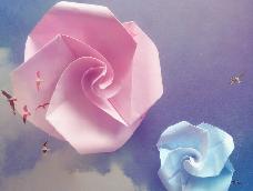 简单的手折纸玫瑰。
