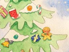 七芽小清新萌系水彩插画1丨画一棵圣诞树