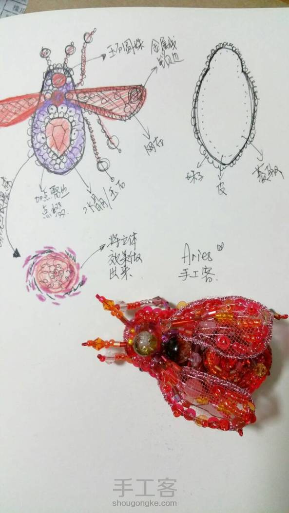 昆虫家族这次有新成员，娇羞的女汉子小红和华丽丽的傲娇男小金。做完他两我就得努力的给姐姐大人绣挂件了😂😂😂😂😂 第2张