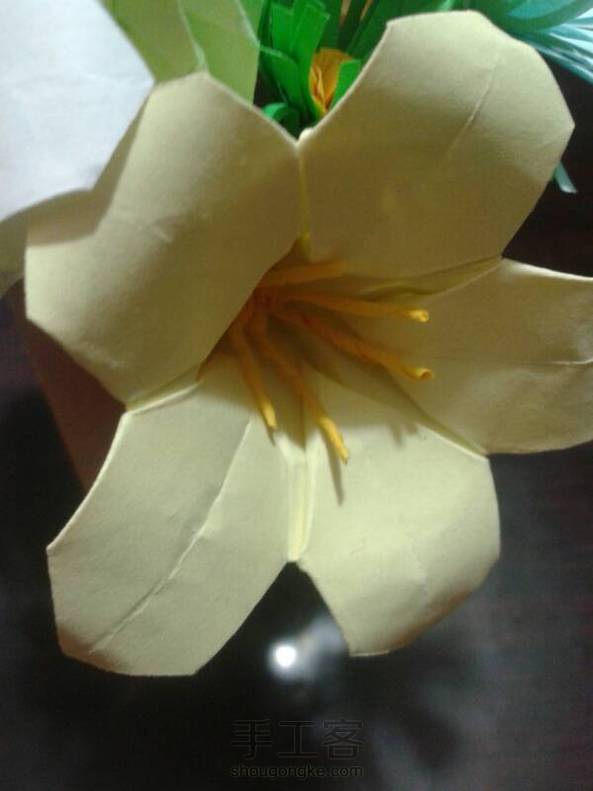 很喜欢，自己改良了花蕊，还插了两朵之前做的小雏菊，另外，花盆是用牛皮纸裹了纸巾中间的卷，然后剪成了篱笆状，又为我的书桌增添了一道靓丽的风景呢！ 第2张