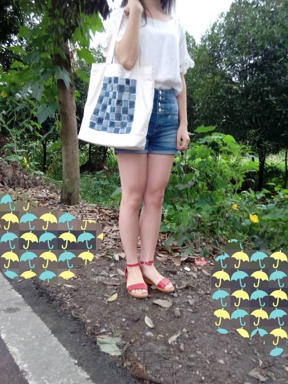 学习中……牛仔马赛克包包，做了一点小改进，满意满意，超级喜欢。自然光线实物拍摄大图细节图，最后一张文艺范儿的图，等等……中间乱入的花是什么鬼😂 第7张