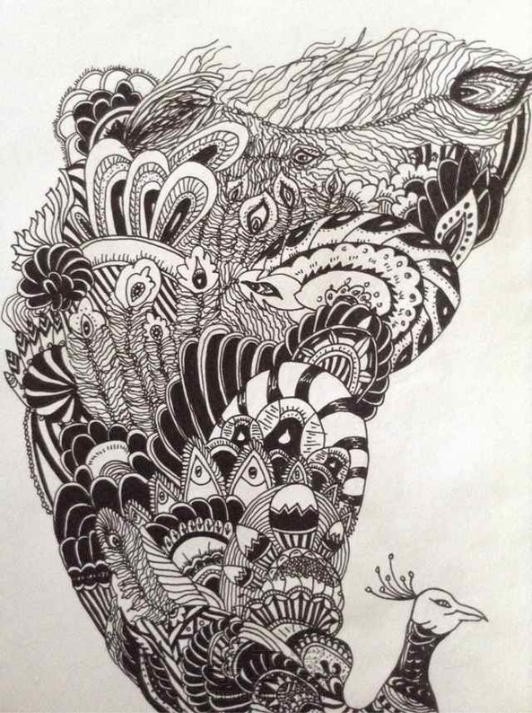 看到陈蛋蛋画的孔雀，看着好难，本以为不会画，教程太给力！谢谢！喜欢缠绕画～画得停不下来～ 第1张