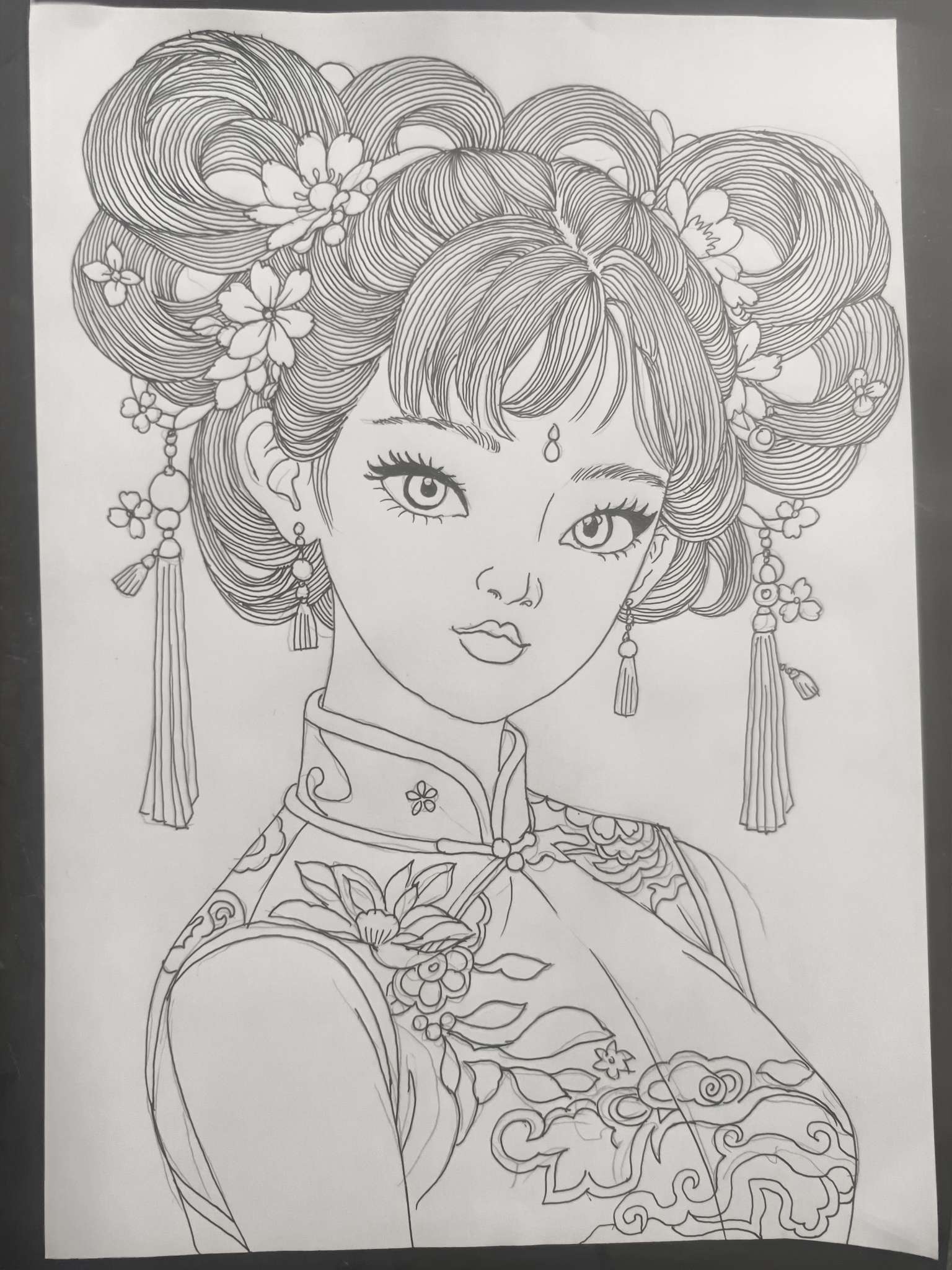 古风美女线描简单易上手，底稿可以打印哦！