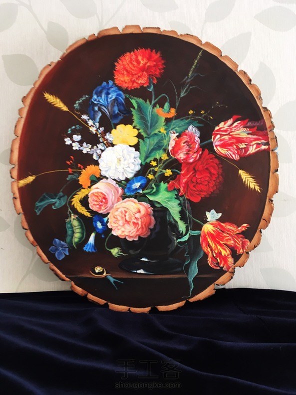 手绘原木 复古油画风格。