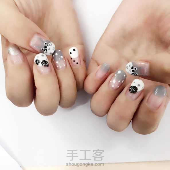 我自己画的!龙猫美甲教程!