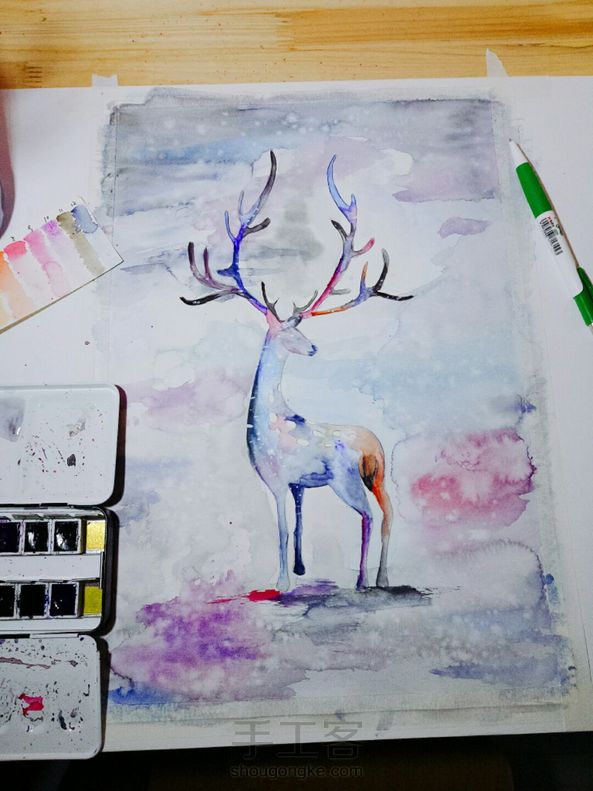 水彩仙鹿