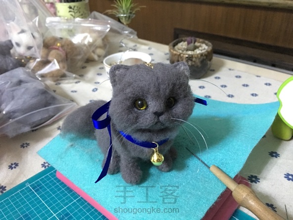 「槿时」羊毛毡灰色植毛猫咪制作教程