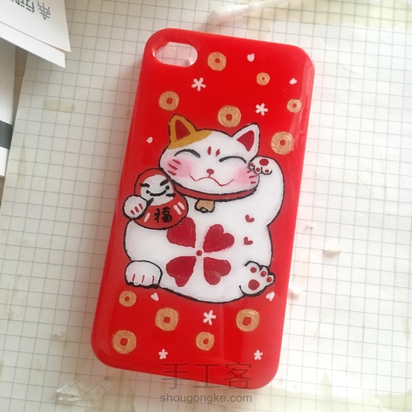 招财猫手绘手机壳