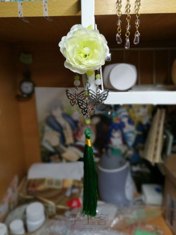 花未-绿色绢花发夹