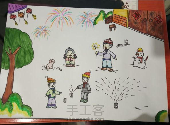 快乐春节儿童画