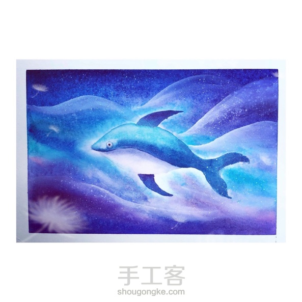 【原创】水彩零基础星空图 海蓝见鲸🐳