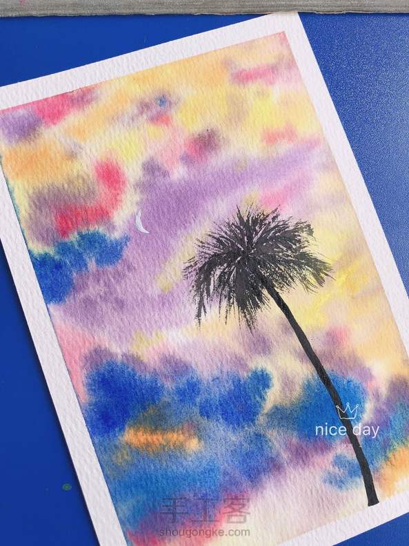 超简单零基础解压风景小画（水彩夜空）