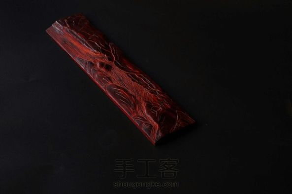 印度小叶紫檀(巧雕山水纹嵌银丝名言)镇尺