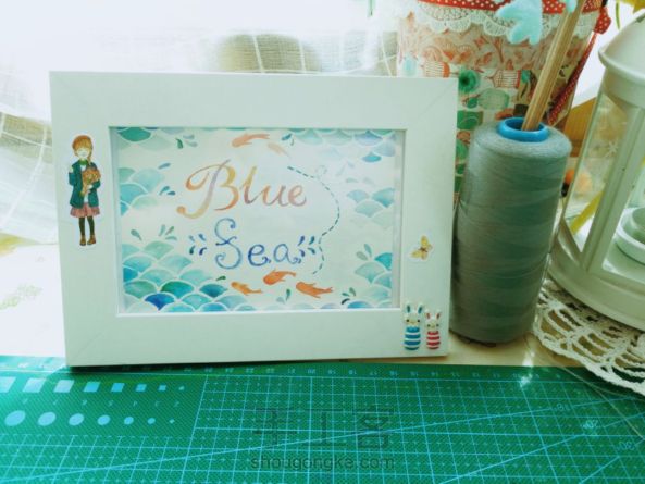 水彩装饰小画 蓝色海洋