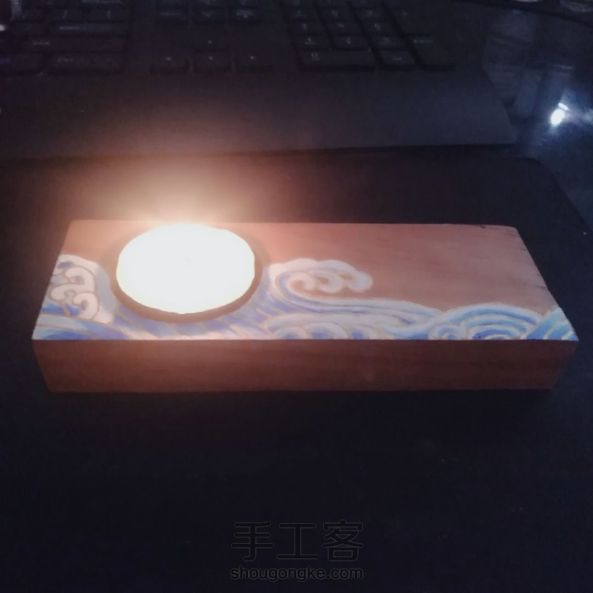 海上升明月——木质手绘烛台