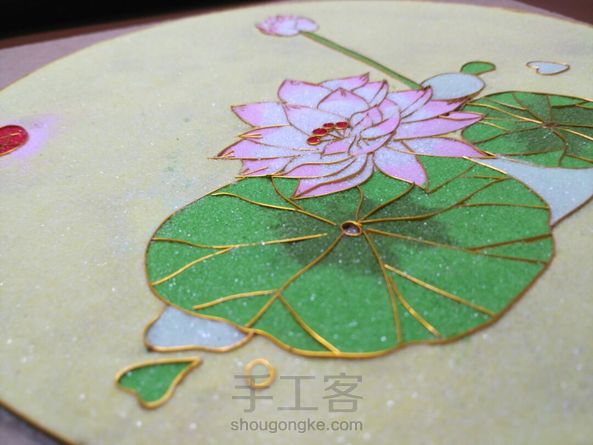 荷花--(金丝沙画)景泰蓝工艺画
