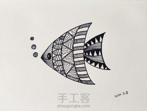 一条吐泡泡的鱼——线描