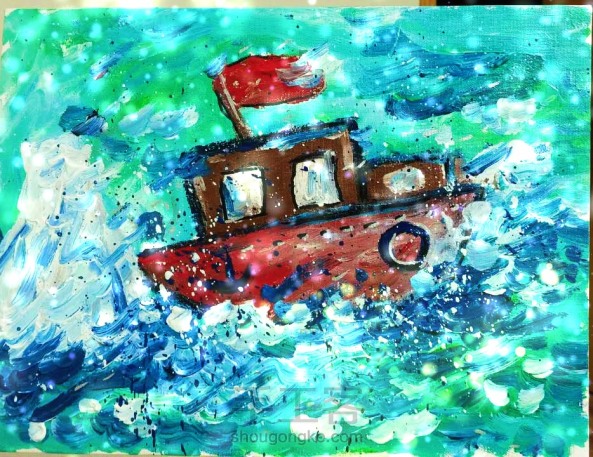 狂风暴雨中的船-儿童画大班